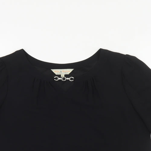 Billie & Blossom Womens Black Polyester Basic Blouse Size 8 Boat Neck - Chain Detail
