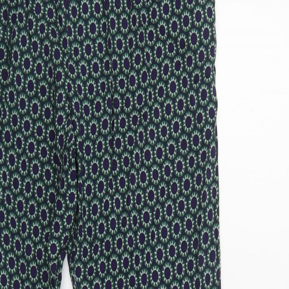 H&M Womens Green Geometric Viscose Trousers Size 10 L28 in Regular