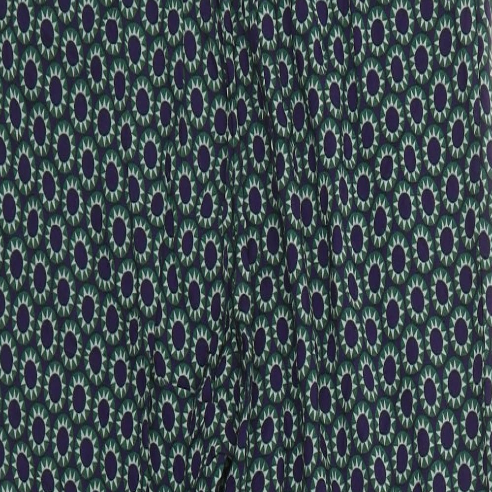 H&M Womens Green Geometric Viscose Trousers Size 10 L28 in Regular