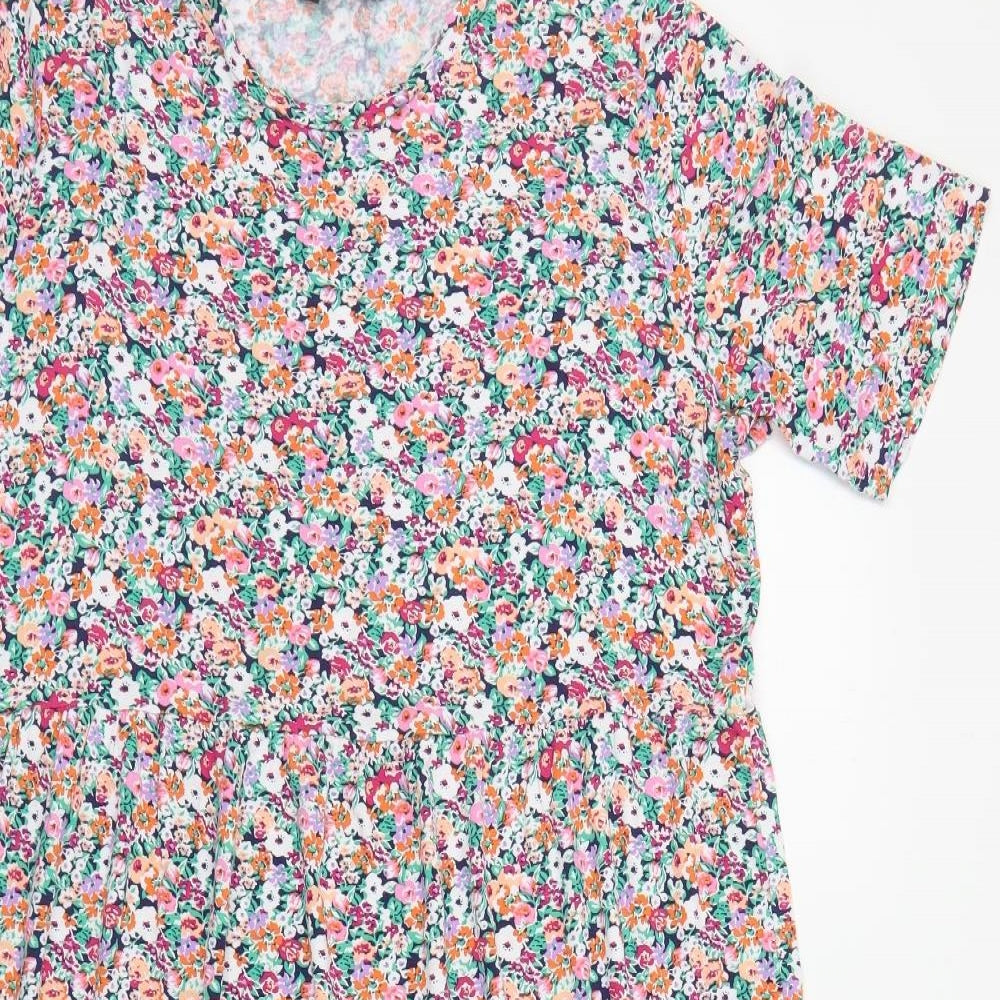 Marks and Spencer Womens Multicoloured Floral Viscose A-Line Size 16 Round Neck Pullover