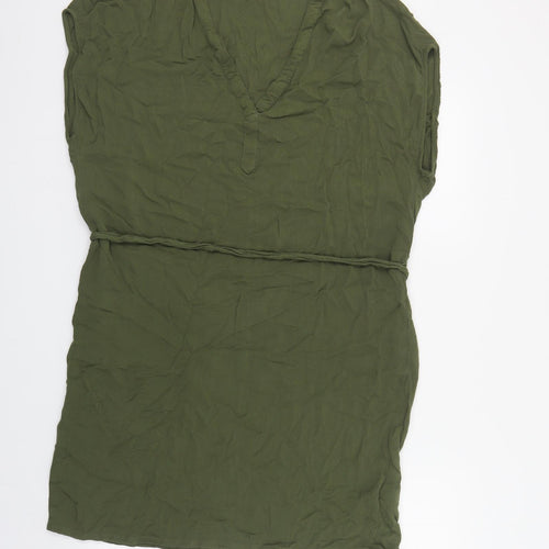 H&M Womens Green Viscose Sheath Size 12 V-Neck Tie