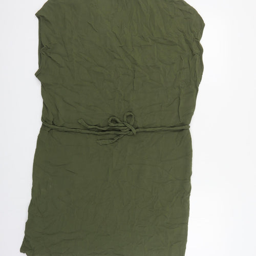 H&M Womens Green Viscose Sheath Size 12 V-Neck Tie