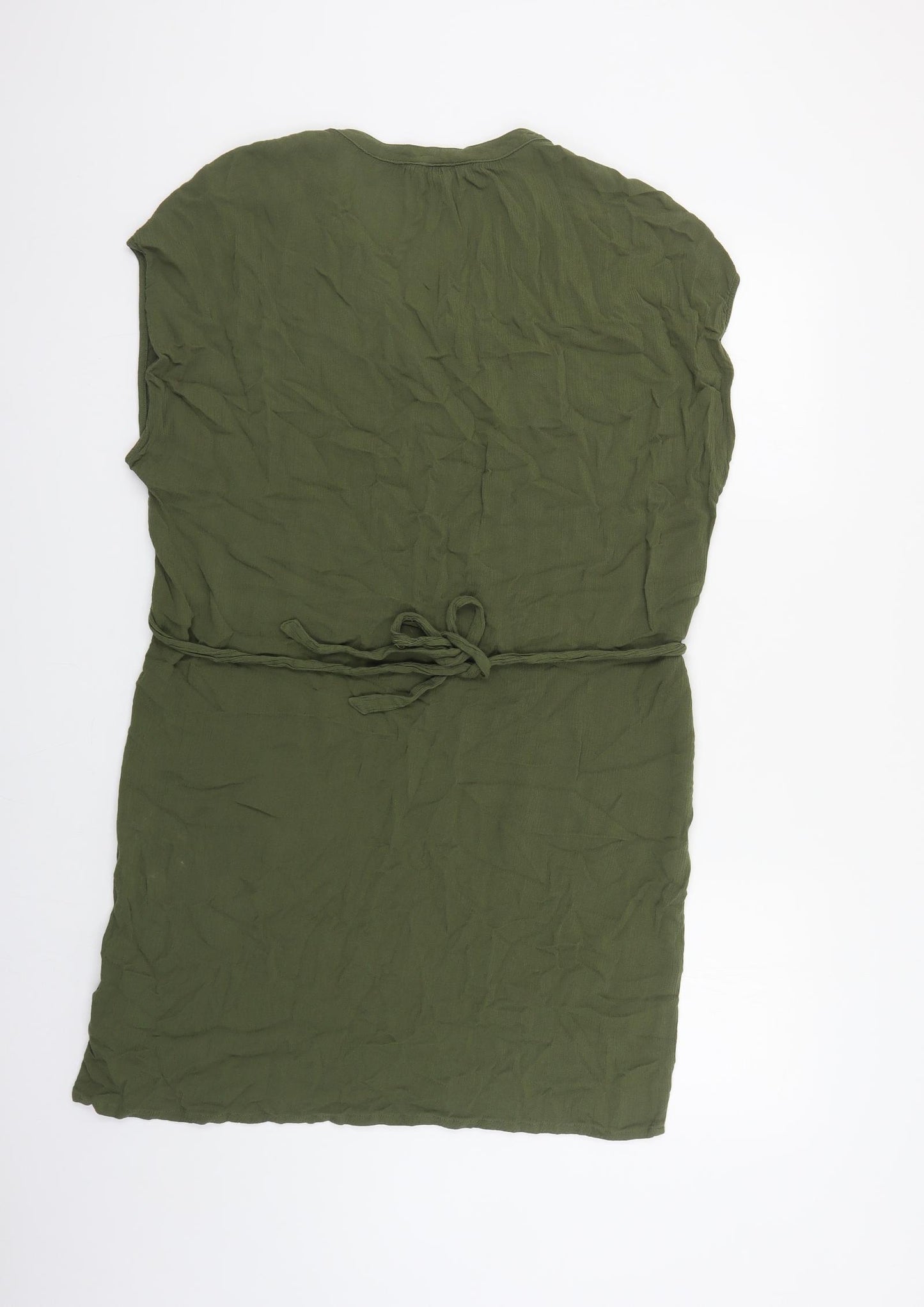 H&M Womens Green Viscose Sheath Size 12 V-Neck Tie