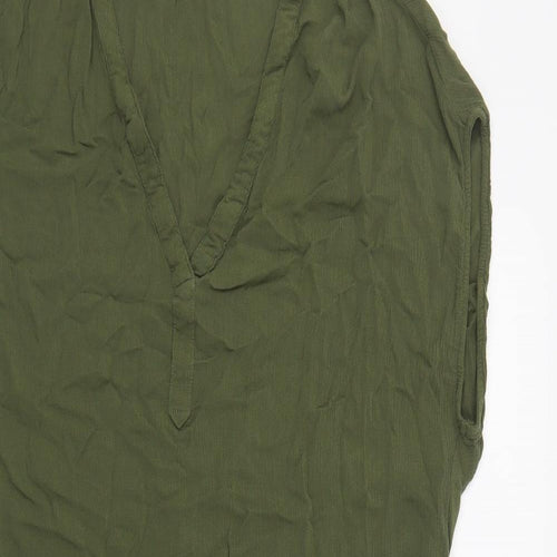H&M Womens Green Viscose Sheath Size 12 V-Neck Tie