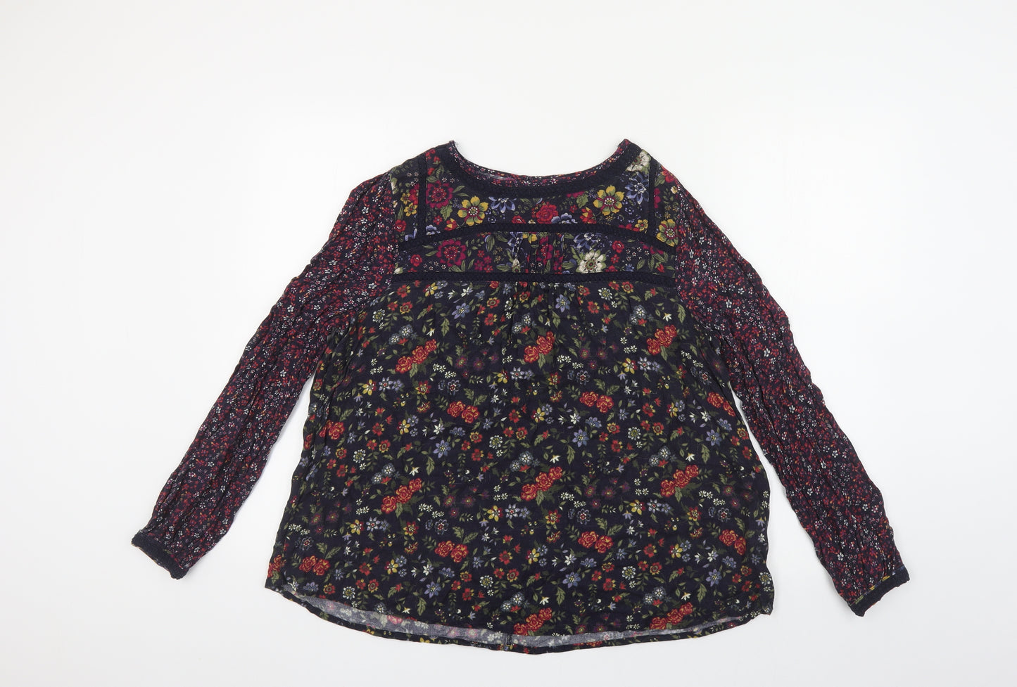Matalan Womens Multicoloured Floral Viscose Basic Blouse Size 14 Round Neck