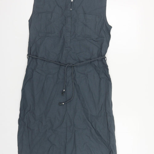 ESMARA Womens Blue Linen Shirt Dress Size 12 Round Neck Button