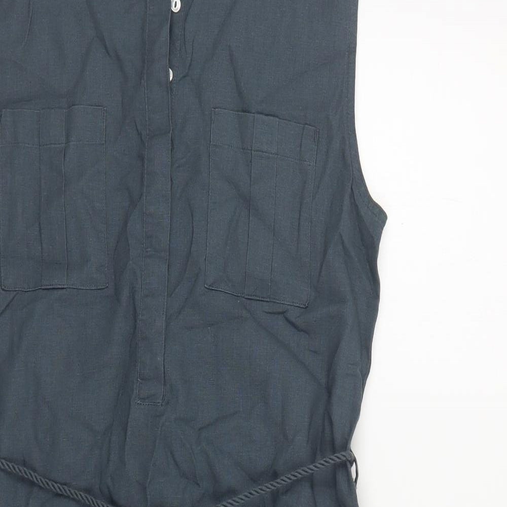 ESMARA Womens Blue Linen Shirt Dress Size 12 Round Neck Button