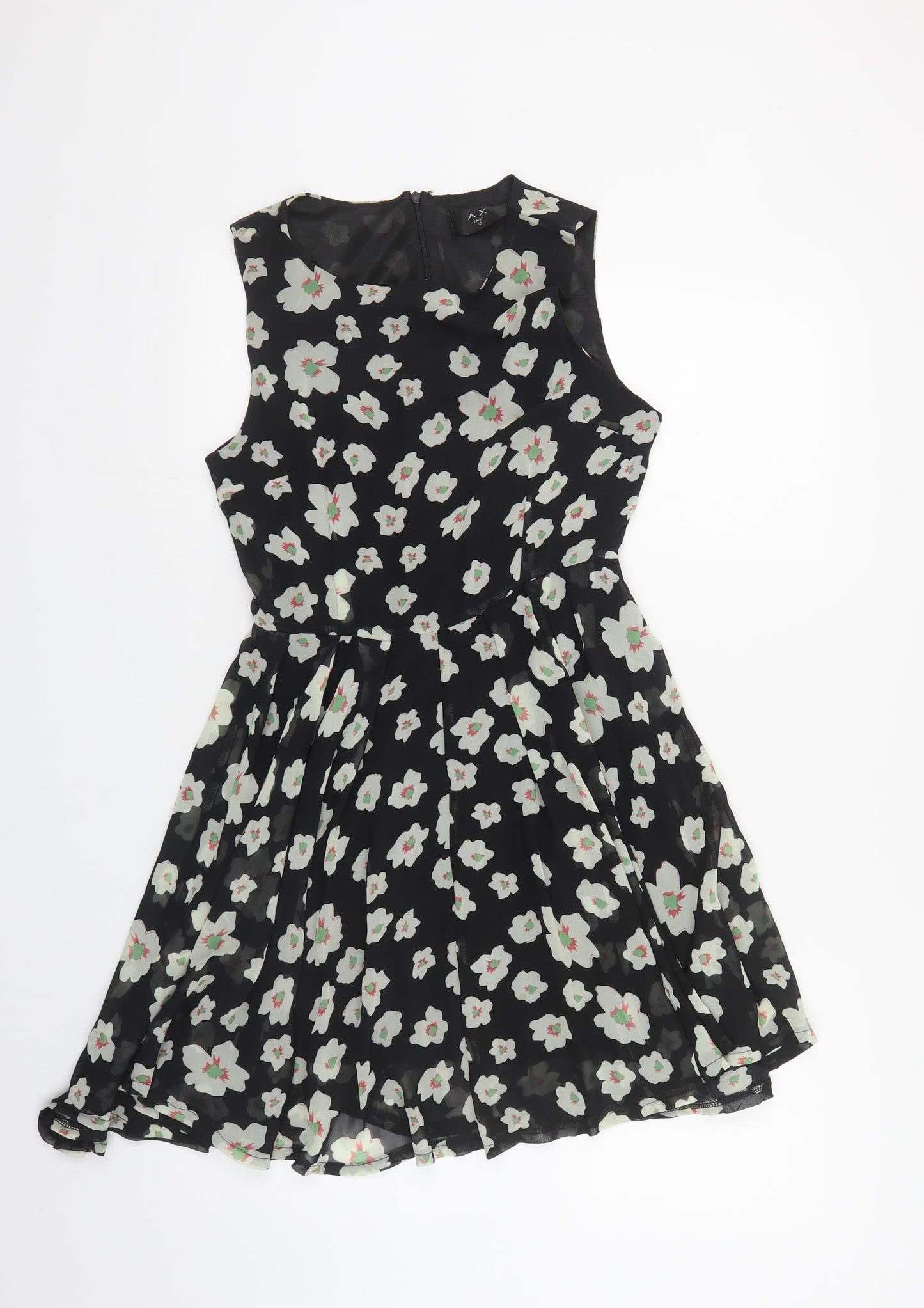 AX Paris Womens Black Floral Polyester A-Line Size 10 Boat Neck Zip