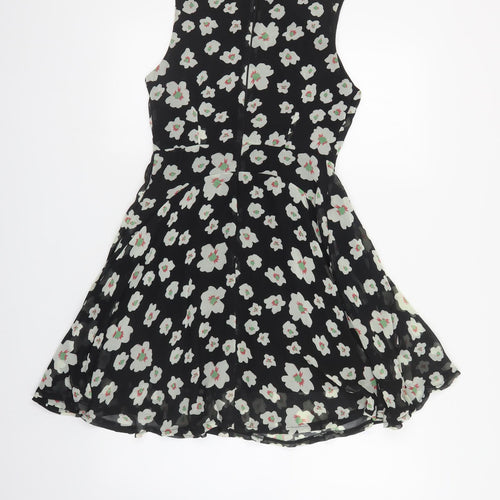 AX Paris Womens Black Floral Polyester A-Line Size 10 Boat Neck Zip
