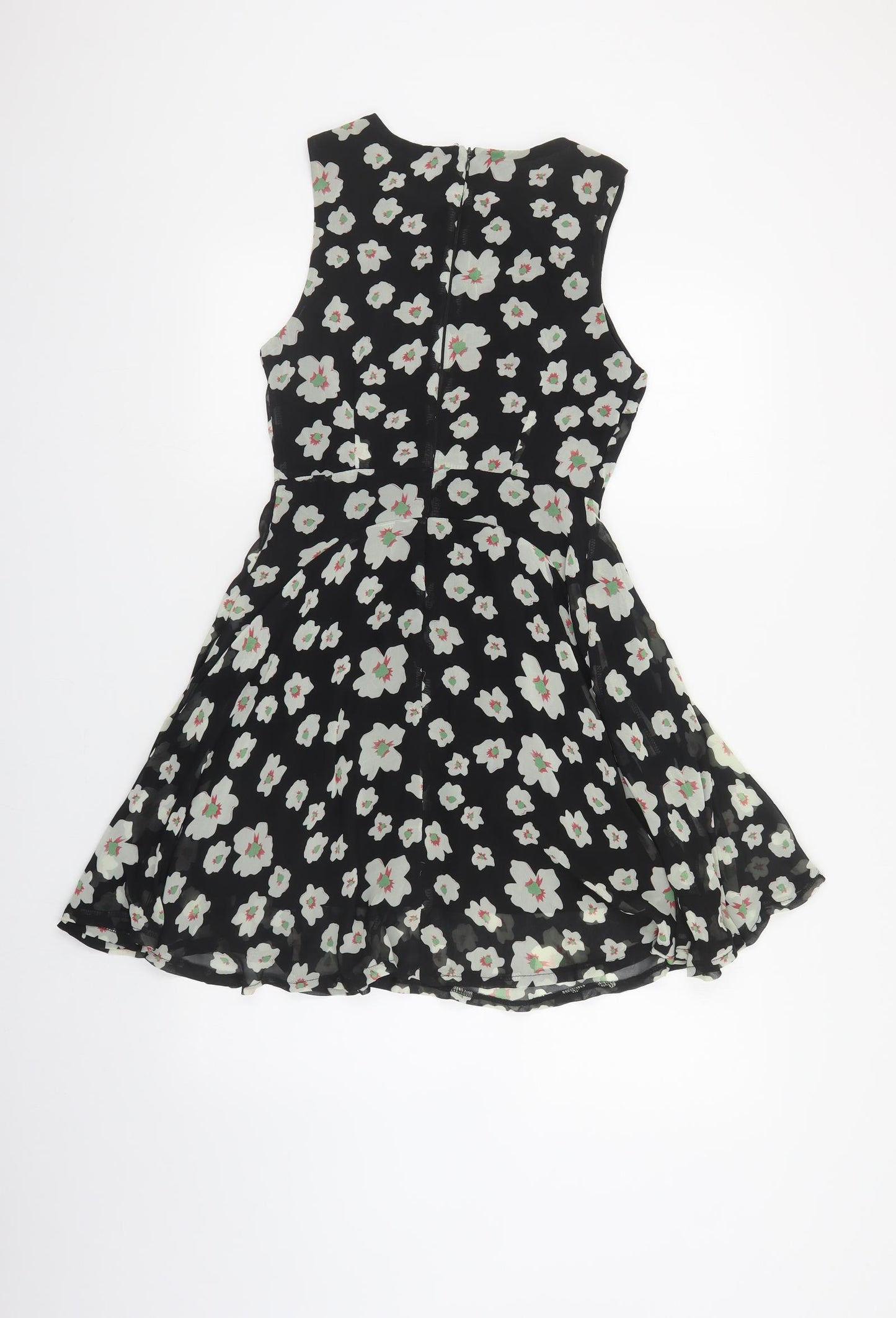 AX Paris Womens Black Floral Polyester A-Line Size 10 Boat Neck Zip