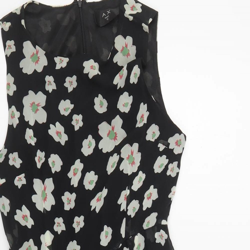 AX Paris Womens Black Floral Polyester A-Line Size 10 Boat Neck Zip