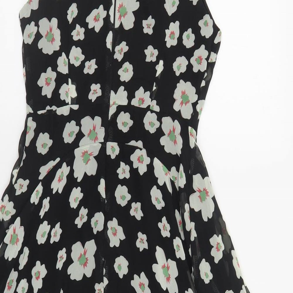 AX Paris Womens Black Floral Polyester A-Line Size 10 Boat Neck Zip