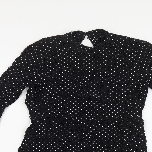 Zara Womens Black Polka Dot Viscose Fit & Flare Size S Mock Neck Zip