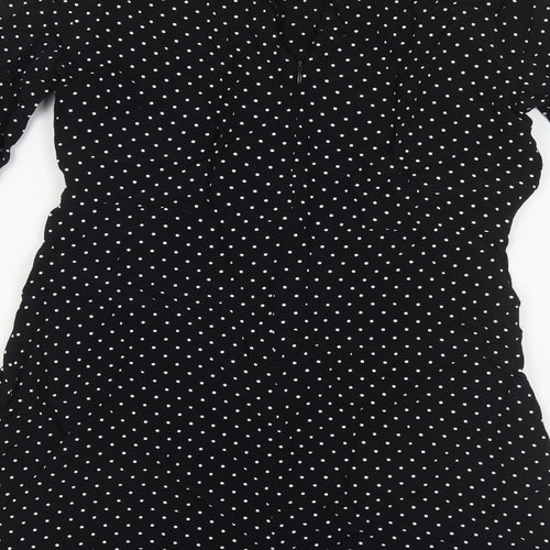 Zara Womens Black Polka Dot Viscose Fit & Flare Size S Mock Neck Zip