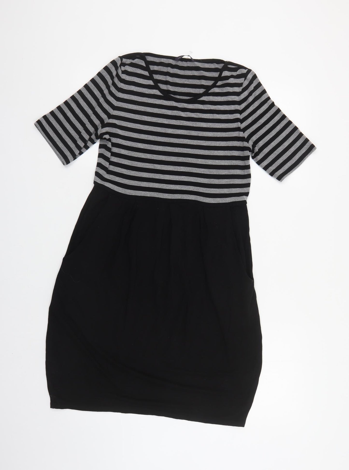 Marks and Spencer Womens Black Striped Viscose T-Shirt Dress Size 12 Round Neck Pullover