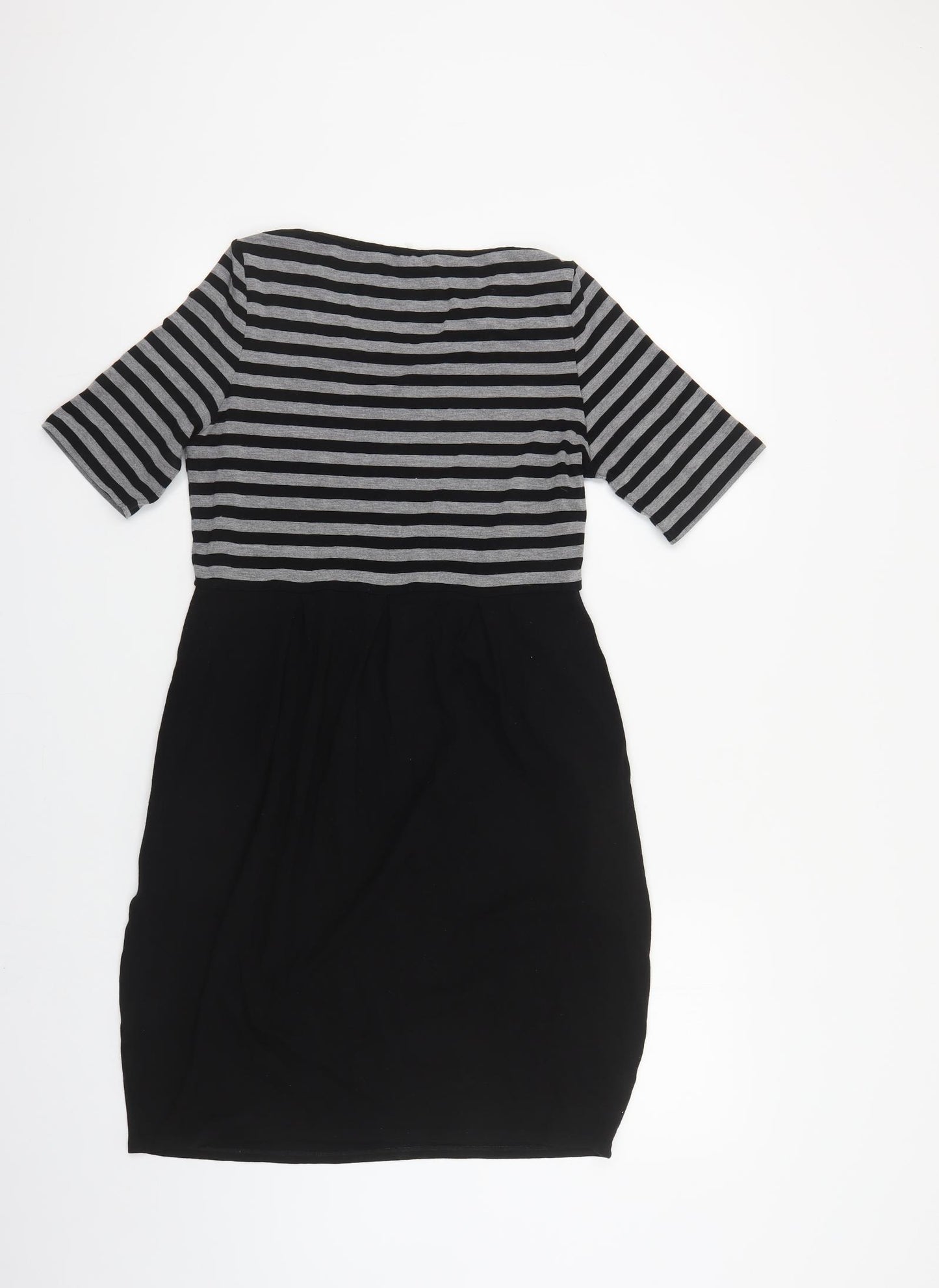 Marks and Spencer Womens Black Striped Viscose T-Shirt Dress Size 12 Round Neck Pullover