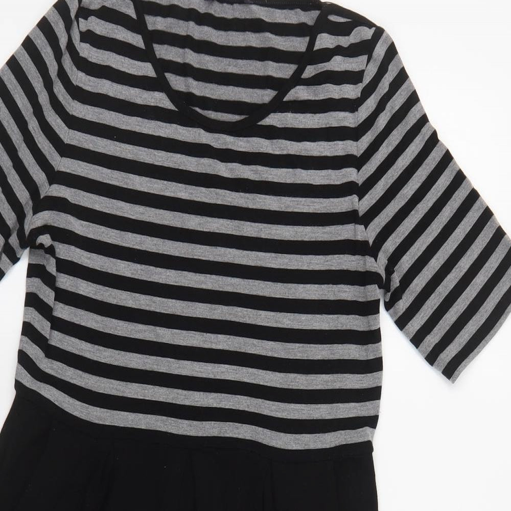 Marks and Spencer Womens Black Striped Viscose T-Shirt Dress Size 12 Round Neck Pullover
