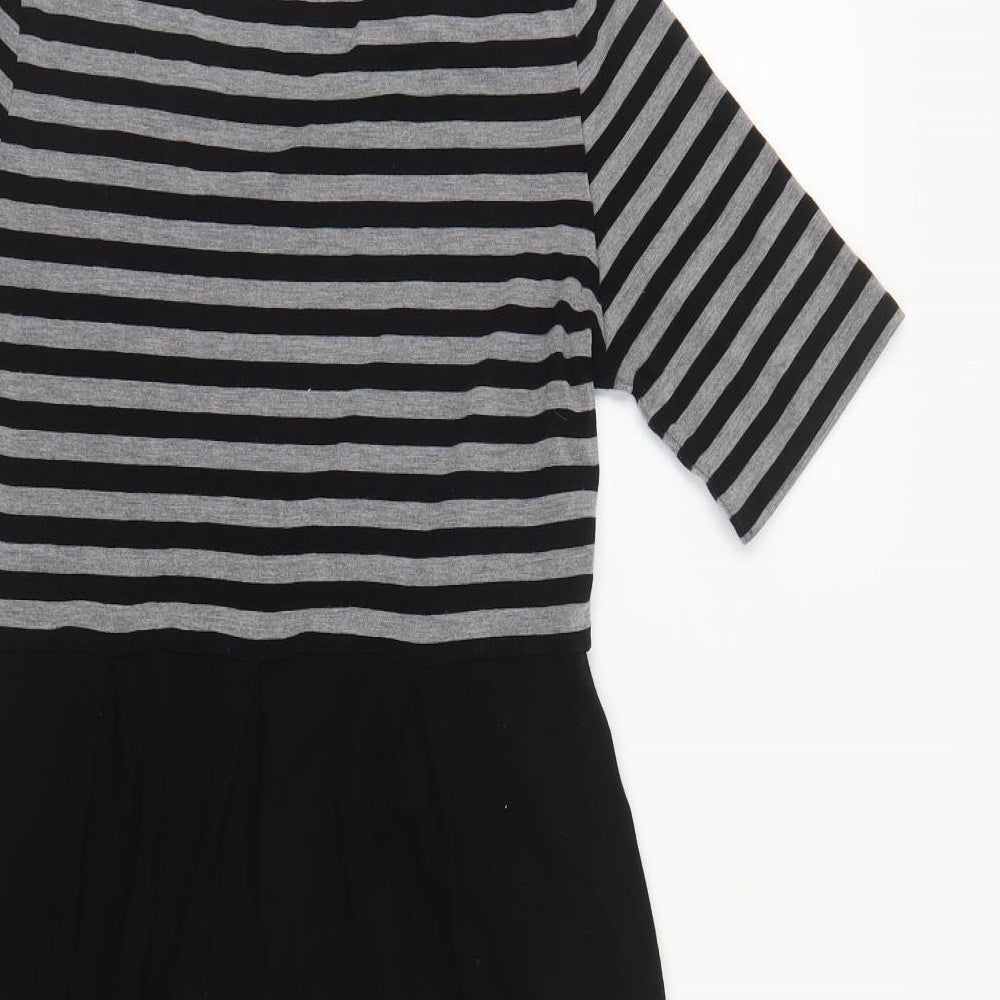 Marks and Spencer Womens Black Striped Viscose T-Shirt Dress Size 12 Round Neck Pullover