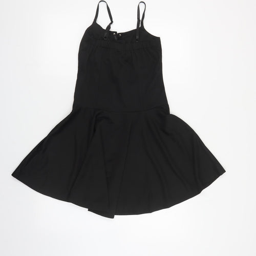 Pretty Guide Womens Black Polyester Skater Dress Size S Square Neck Lace Up