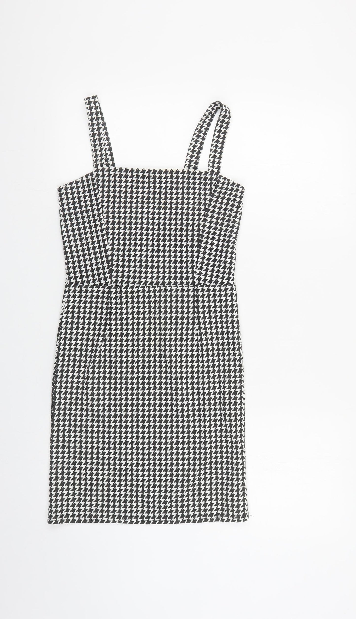 I SAW IT FIRST Womens Black Houndstooth Polyester Tank Dress Size 8 Square Neck Pullover