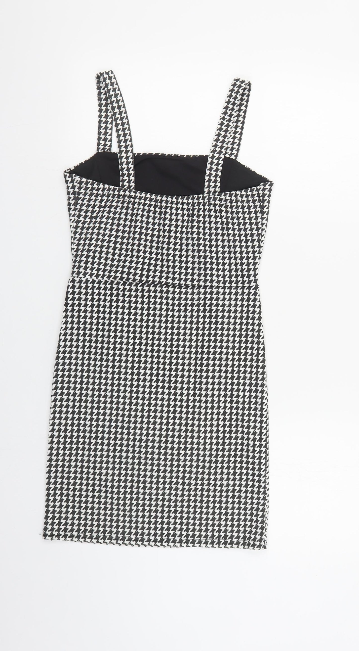 I SAW IT FIRST Womens Black Houndstooth Polyester Tank Dress Size 8 Square Neck Pullover