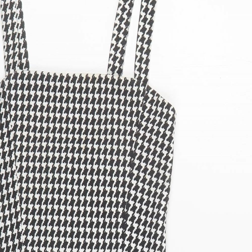 I SAW IT FIRST Womens Black Houndstooth Polyester Tank Dress Size 8 Square Neck Pullover