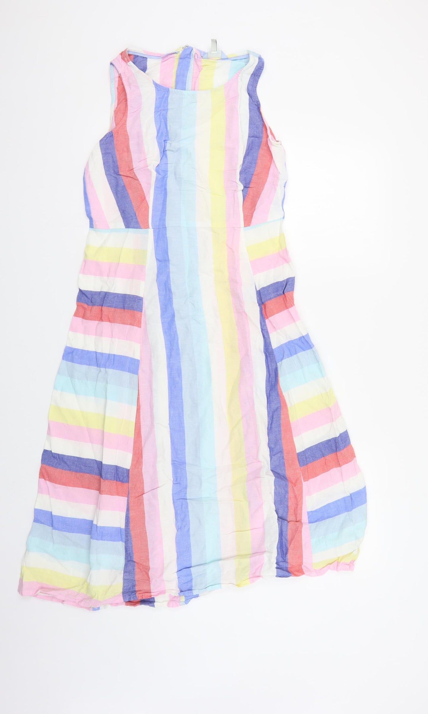 Joules Womens Multicoloured Striped Linen Ball Gown Size 8 Scoop Neck Zip