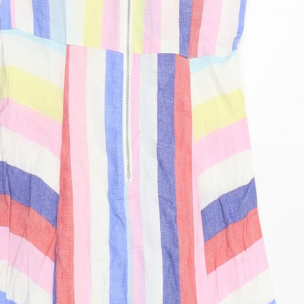 Joules Womens Multicoloured Striped Linen Ball Gown Size 8 Scoop Neck Zip