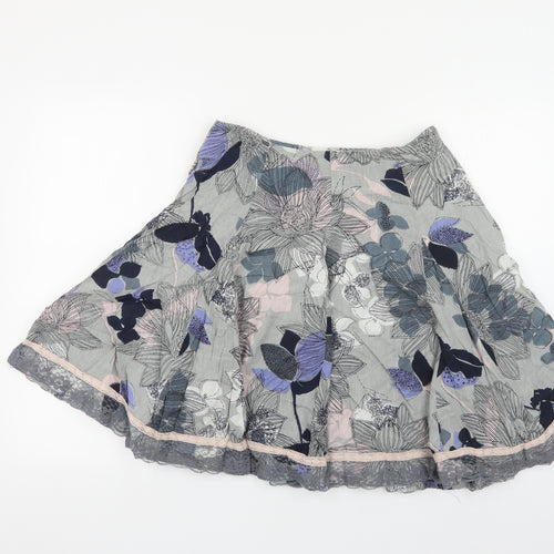 DIMRI Womens Grey Floral Cotton Pleated Skirt Size S Zip