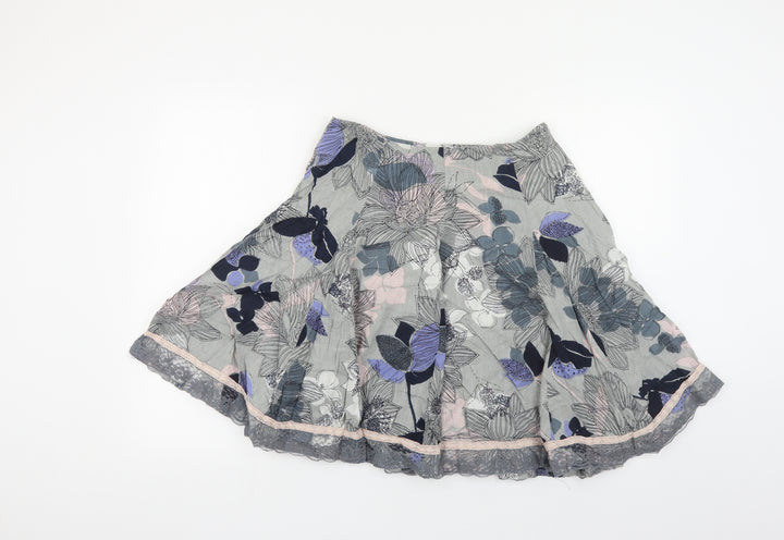 DIMRI Womens Grey Floral Cotton Pleated Skirt Size S Zip