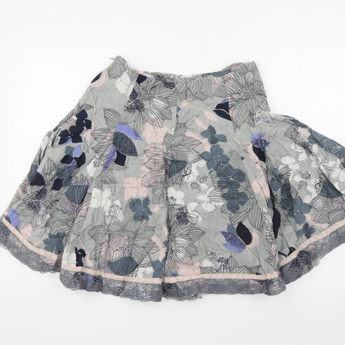 DIMRI Womens Grey Floral Cotton Pleated Skirt Size S Zip