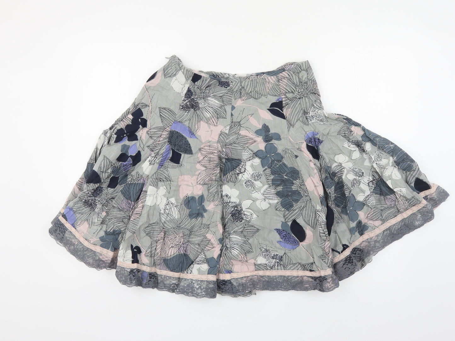 DIMRI Womens Grey Floral Cotton Pleated Skirt Size S Zip