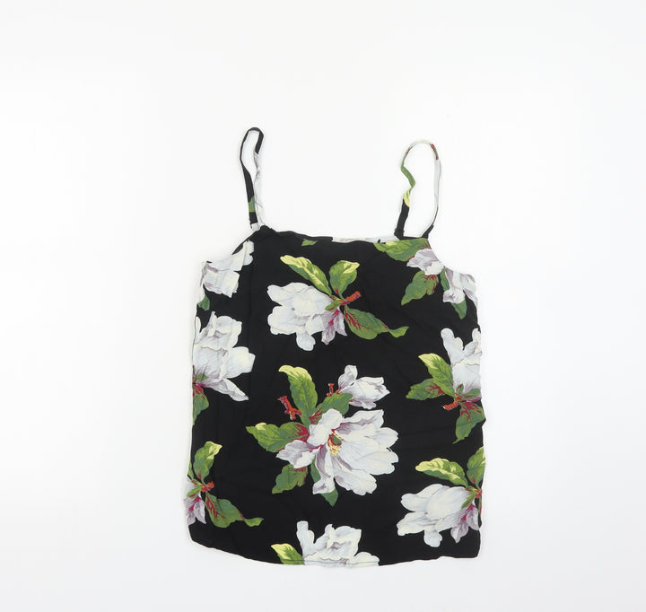 Warehouse Womens Black Floral Viscose Camisole Tank Size 6 Square Neck