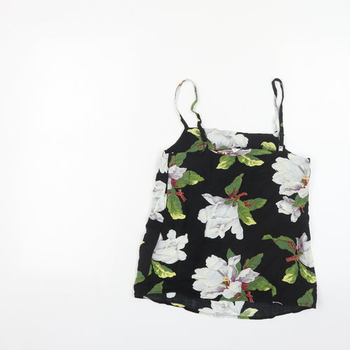 Warehouse Womens Black Floral Viscose Camisole Tank Size 6 Square Neck