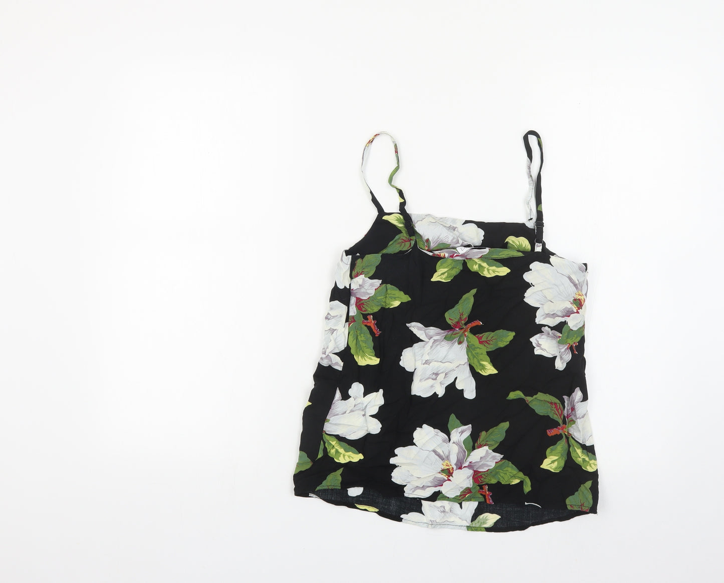 Warehouse Womens Black Floral Viscose Camisole Tank Size 6 Square Neck