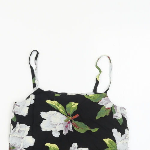 Warehouse Womens Black Floral Viscose Camisole Tank Size 6 Square Neck
