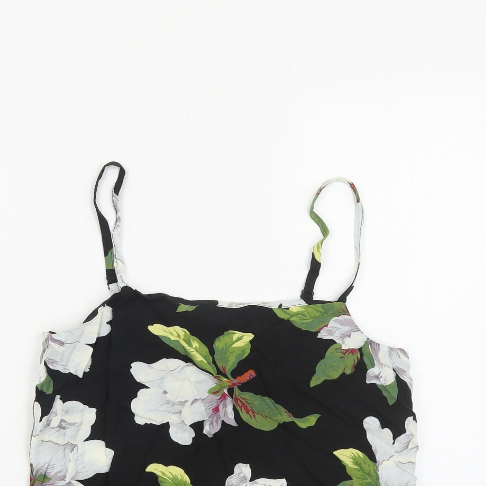 Warehouse Womens Black Floral Viscose Camisole Tank Size 6 Square Neck