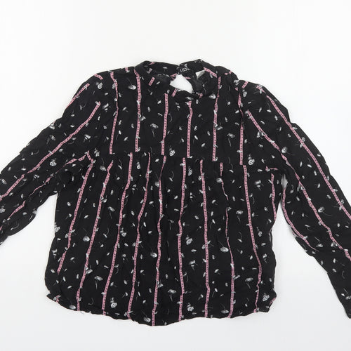 H&M Womens Black Floral Viscose Basic Blouse Size 6 Round Neck - Love