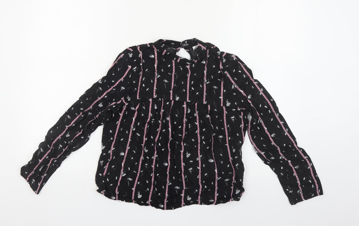 H&M Womens Black Floral Viscose Basic Blouse Size 6 Round Neck - Love