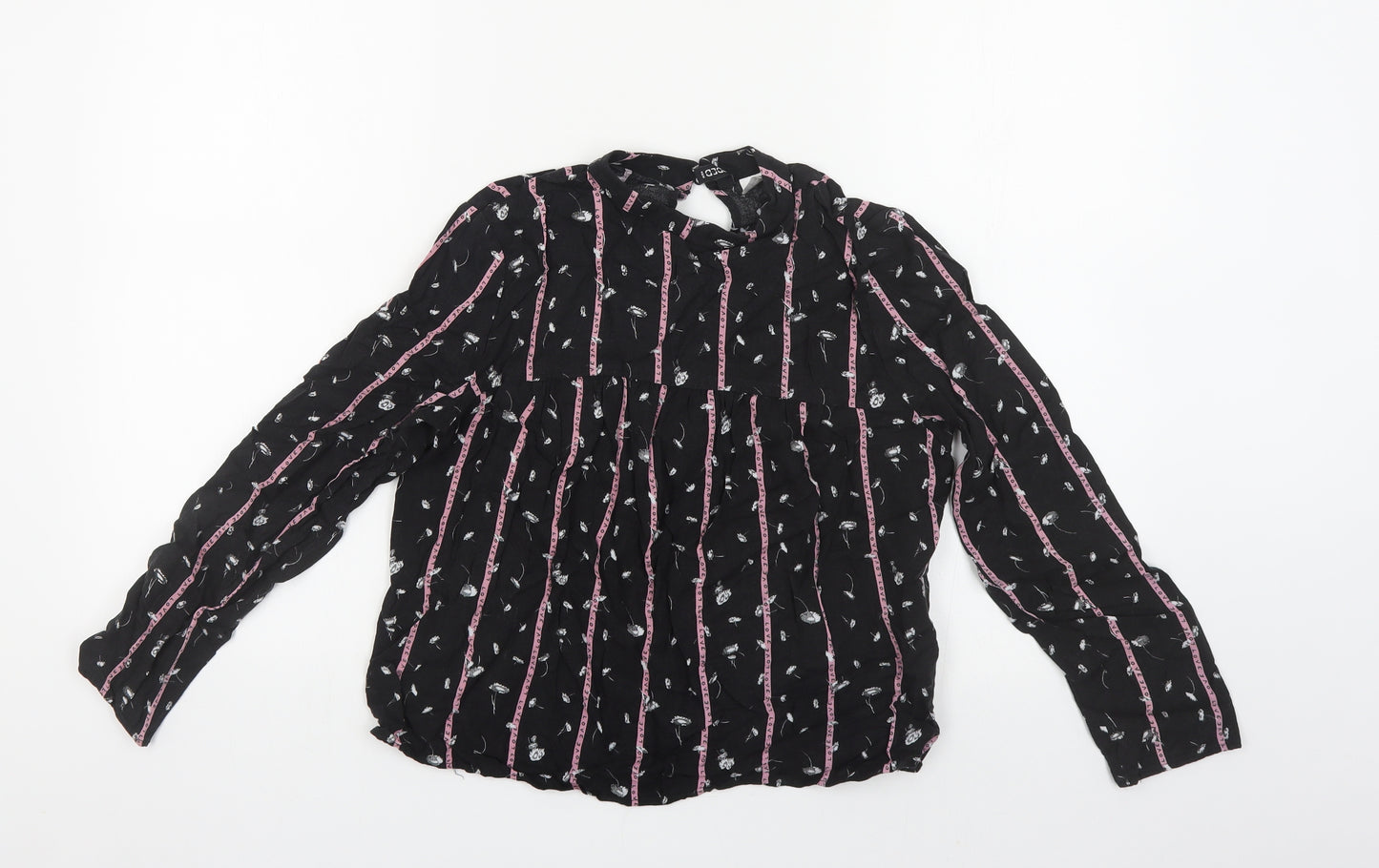 H&M Womens Black Floral Viscose Basic Blouse Size 6 Round Neck - Love