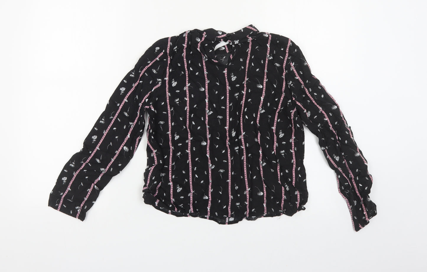 H&M Womens Black Floral Viscose Basic Blouse Size 6 Round Neck - Love