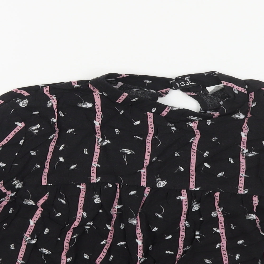 H&M Womens Black Floral Viscose Basic Blouse Size 6 Round Neck - Love