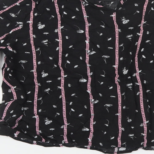 H&M Womens Black Floral Viscose Basic Blouse Size 6 Round Neck - Love