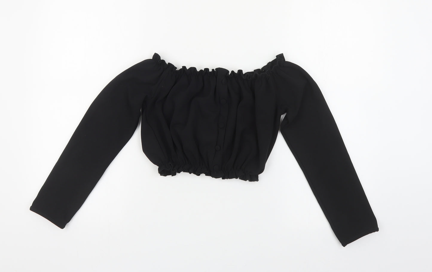 New Look Womens Black Polyester Cropped Blouse Size 8 Off the Shoulder
