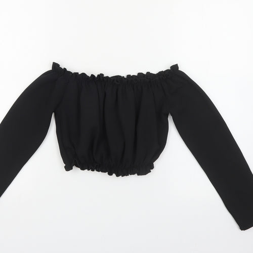 New Look Womens Black Polyester Cropped Blouse Size 8 Off the Shoulder