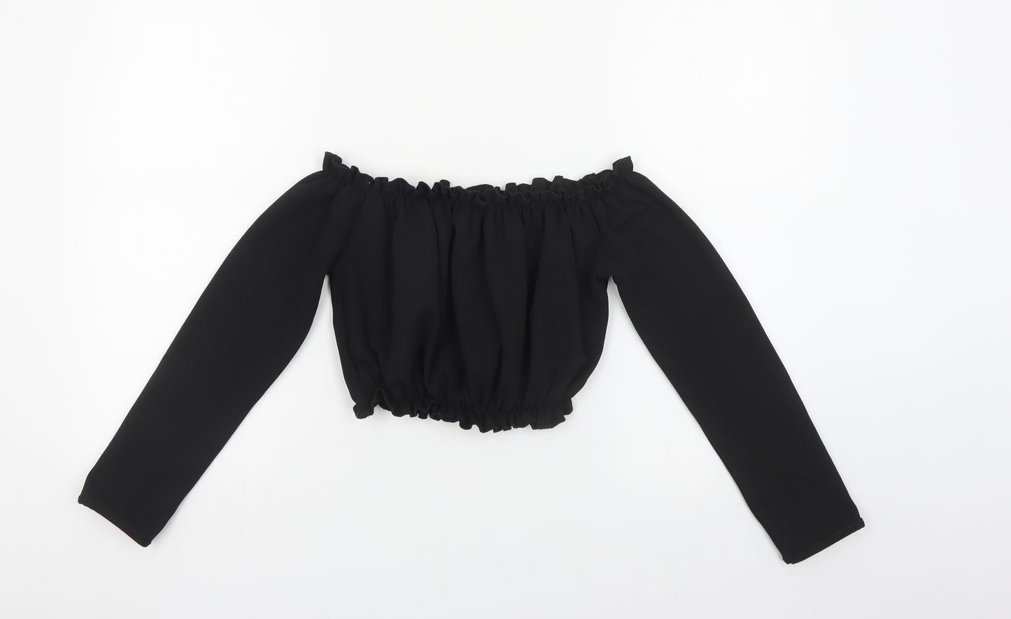 New Look Womens Black Polyester Cropped Blouse Size 8 Off the Shoulder