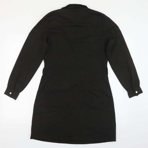 NaaFii Womens Black Polyester Shirt Dress Size S Collared Zip