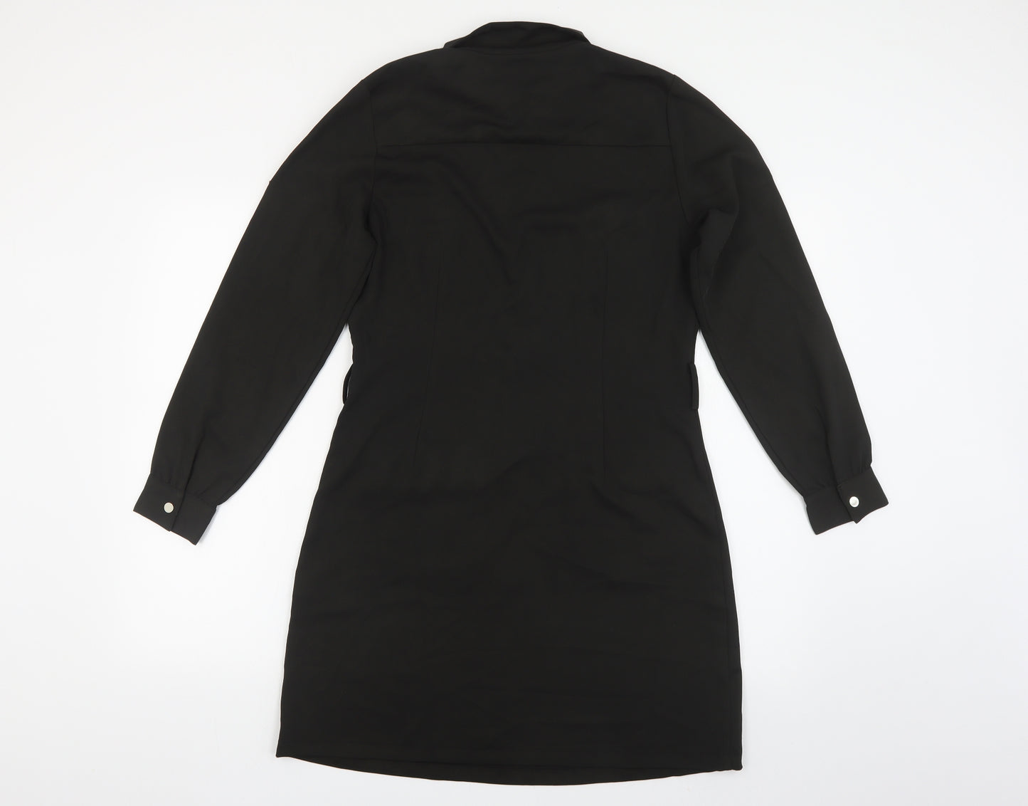 NaaFii Womens Black Polyester Shirt Dress Size S Collared Zip