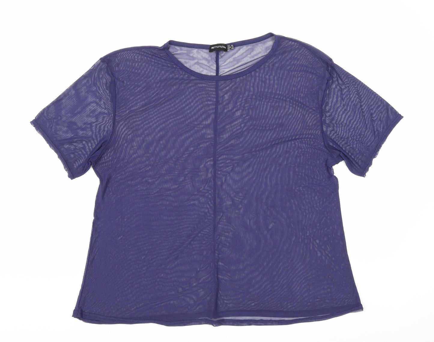 PRETTYLITTLETHING Womens Blue Polyester Basic T-Shirt Size 18 Round Neck