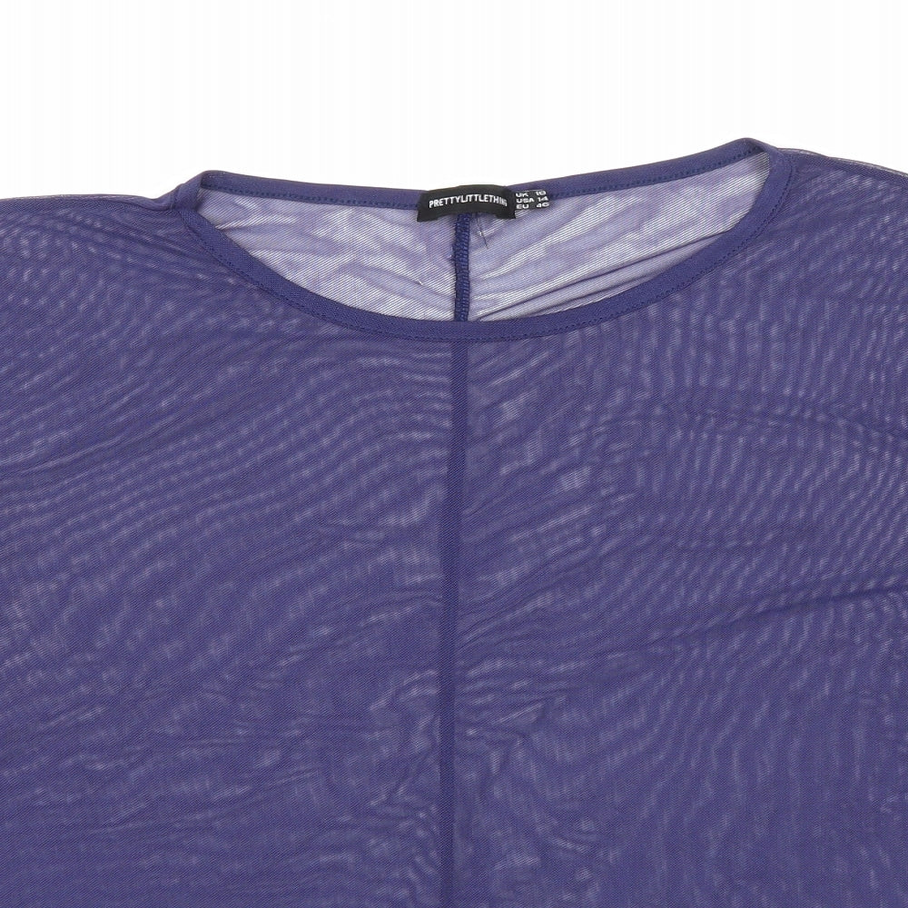 PRETTYLITTLETHING Womens Blue Polyester Basic T-Shirt Size 18 Round Neck